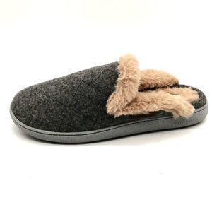 Dearfoams Womens  Slipper Gray Quilted Slip On‎ Clog Beige Faux Fur Lining M 7-8